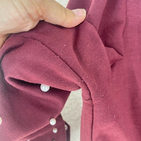 Skonhet Women's‎ Burgundy Long Sleeve Tie Front Embellished Shirt Size Large - Picture 5 of 8